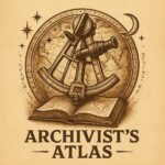 Logo of Archivist’s Atlas featuring a sextant and telescope over an open book and antique map, symbolizing exploration, knowledge, and navigation.