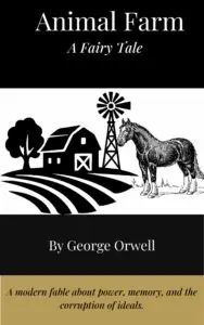 Animal Farm book cover featuring symbolic animals, George Orwell – Atlas Media digital edition
