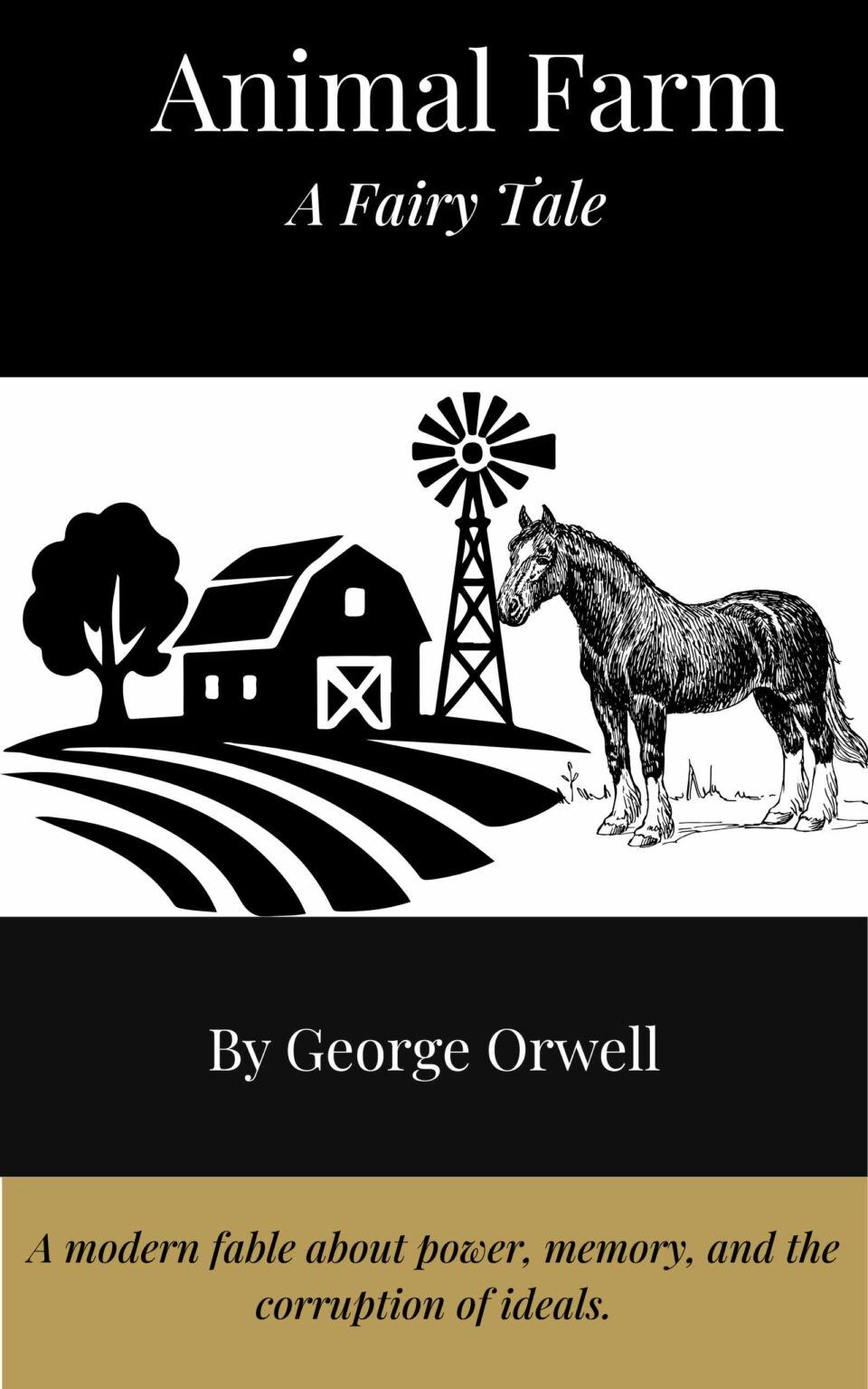 Animal Farm book cover featuring symbolic animals, George Orwell – Atlas Media digital edition