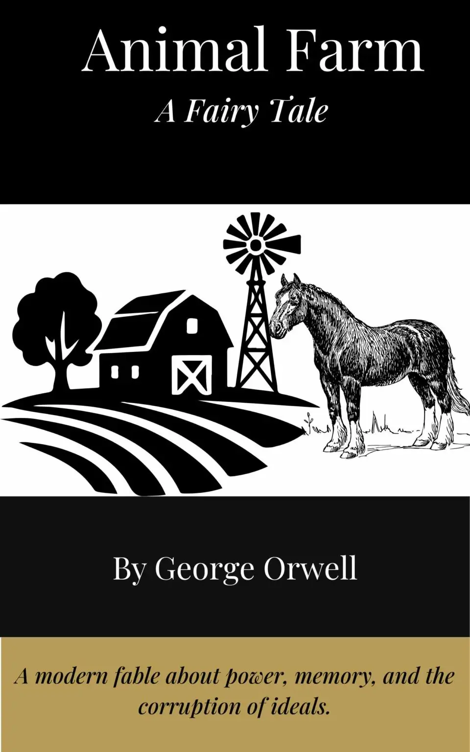 Animal Farm book cover featuring symbolic animals, George Orwell – Atlas Media digital edition