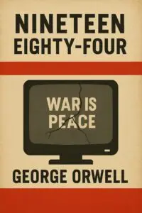 Cover of Nineteen Eighty-Four by George Orwell, a dystopian novel about surveillance and totalitarianism.